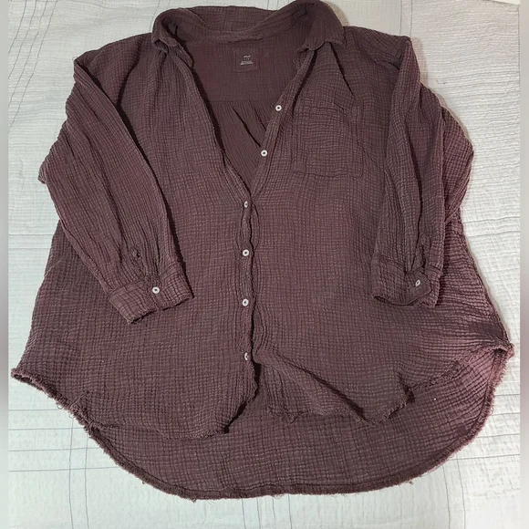 Aerie Chocolate Brown Casual Button Down Shirt Size Large Women - Picture 2 of 3